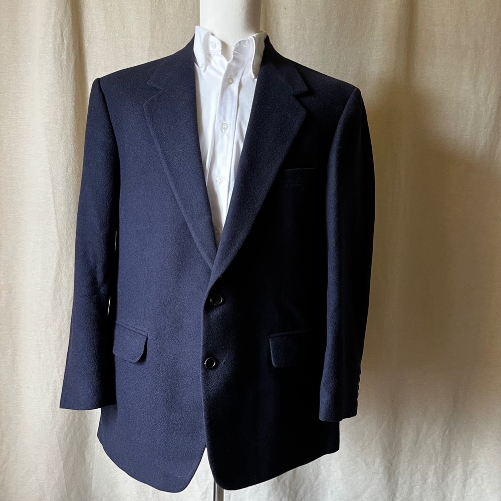 Vintage Bill Blass Camel Hair Blazer Navy 42R Classic Sport Coat